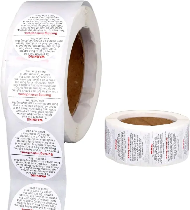 500-Pack Candle Warning Stickers — 2.5cm Round Safety Labels